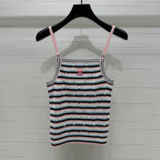 Chanel 25 Pink Black Striped Knit Tank Top
