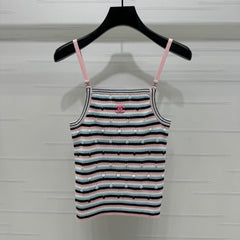 Chanel 25 Pink Black Striped Knit Tank Top