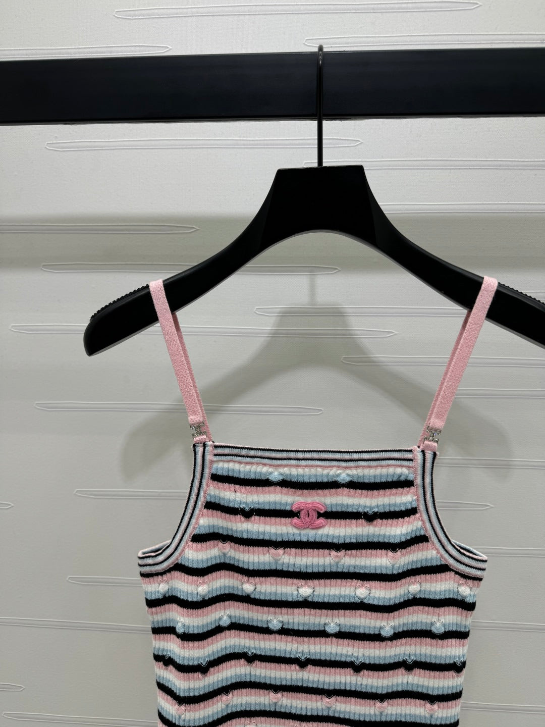 Chanel 25 Pink Black Striped Knit Tank Top