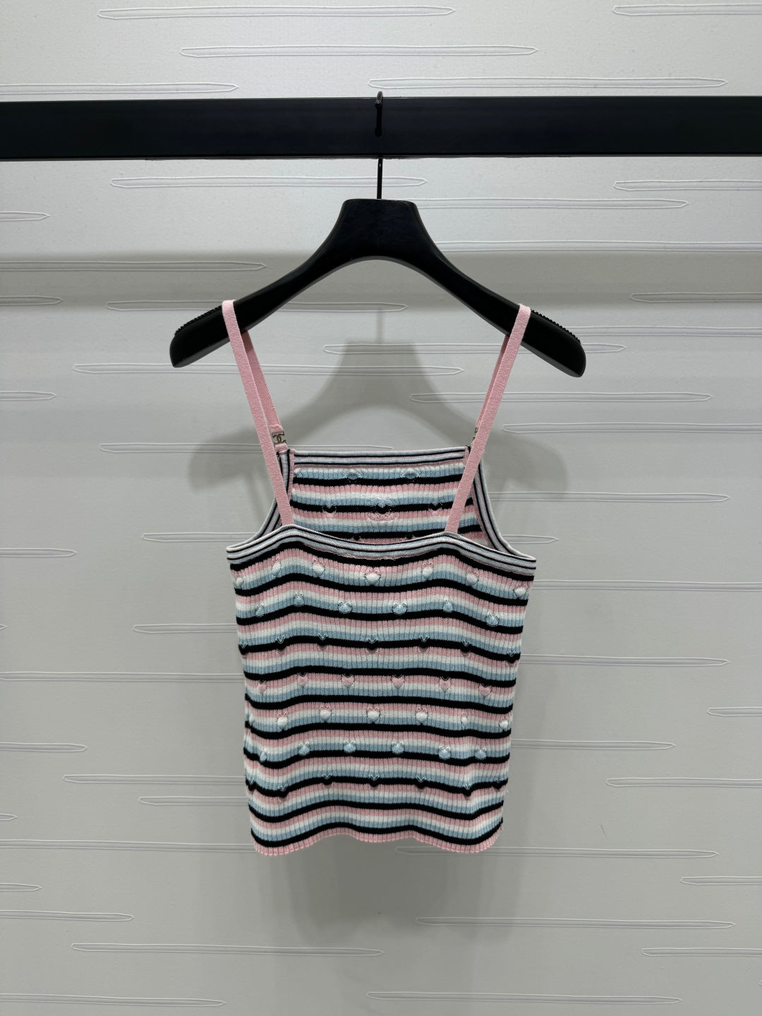 Chanel 25 Pink Black Striped Knit Tank Top
