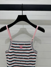 Chanel 25 Pink Black Striped Knit Tank Top