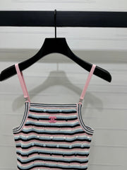 Chanel 25 Pink Black Striped Knit Tank Top