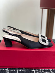 ROGER VIVIER 25S VIVIER SLINGBACK 45MM IN BLACK SILK EMBELLISHED CRYSTALS