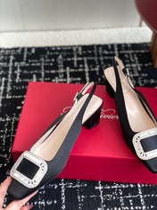 ROGER VIVIER 25S VIVIER SLINGBACK 45MM IN BLACK SILK EMBELLISHED CRYSTALS