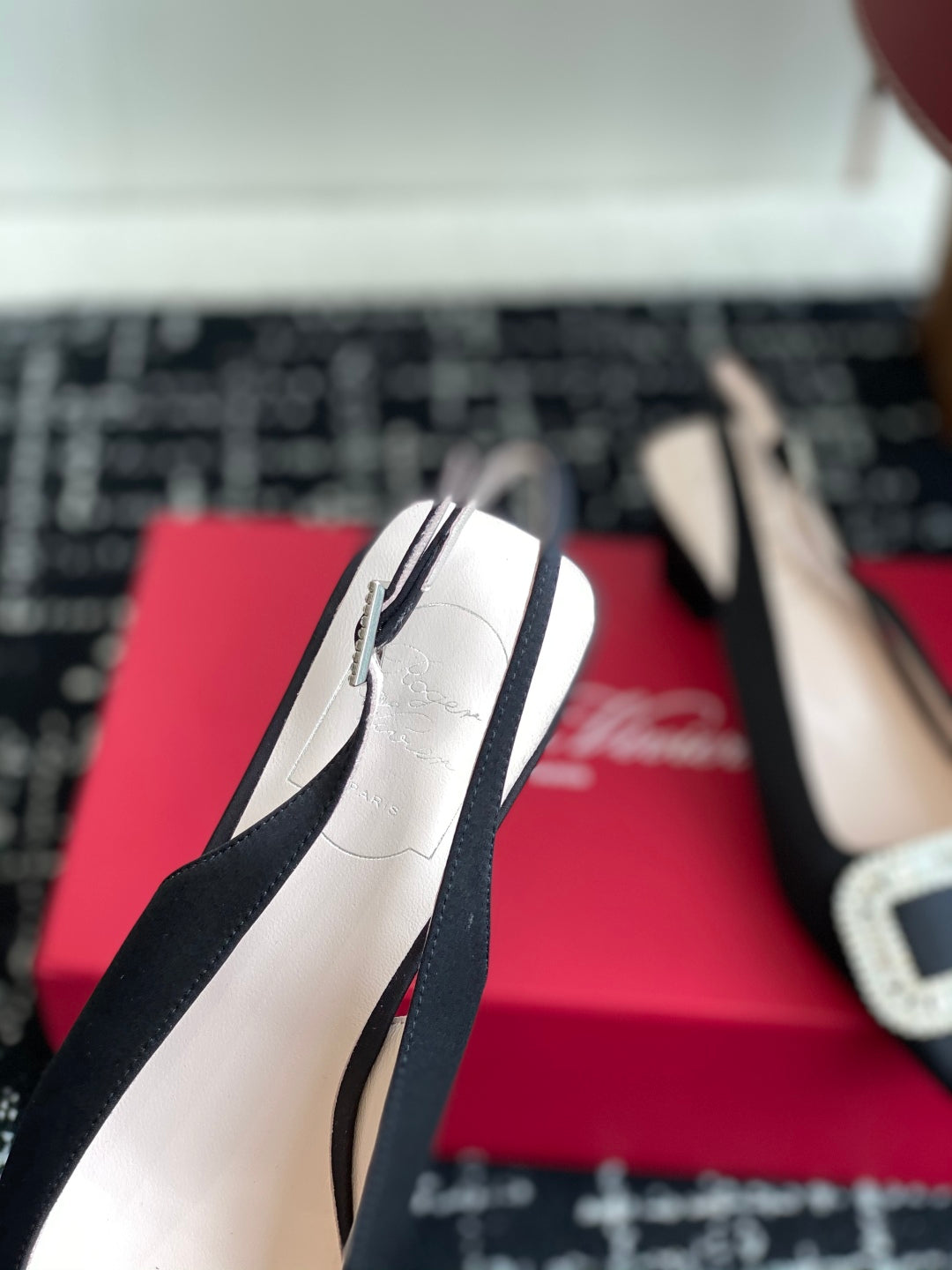 ROGER VIVIER 25S VIVIER SLINGBACK 45MM IN BLACK SILK EMBELLISHED CRYSTALS
