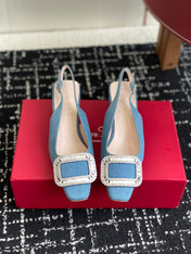 ROGER VIVIER 25S VIVIER SLINGBACK 45MM IN BLUE DENIM EMBELLISHED CRYSTALS