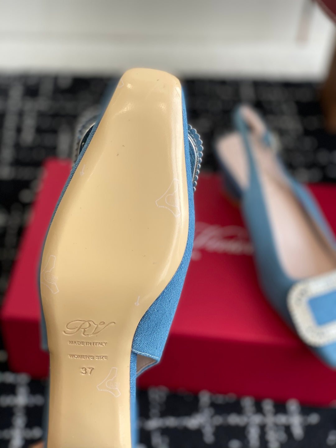 ROGER VIVIER 25S VIVIER SLINGBACK 45MM IN BLUE DENIM EMBELLISHED CRYSTALS