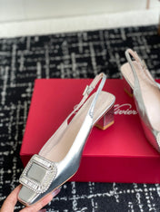 ROGER VIVIER 25S VIVIER SLINGBACK 45MM IN SILVER CALFSKIN EMBELLISHED CRYSTALS