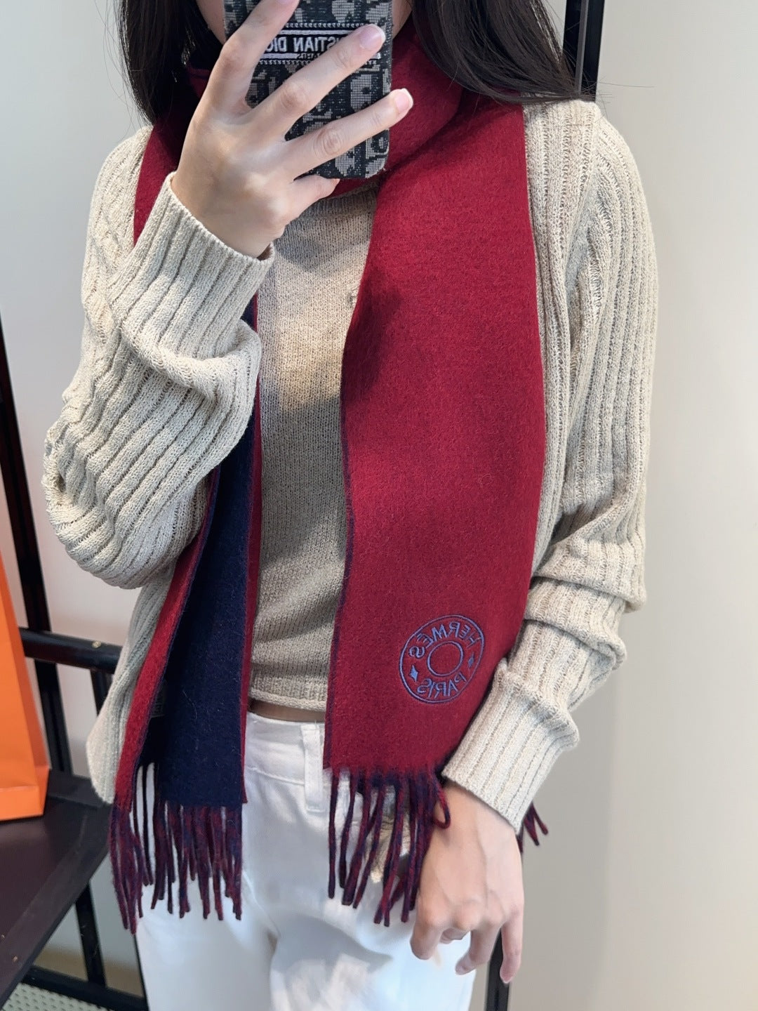 HERMES 25S SCARF 190 IN CASHMERE 854620