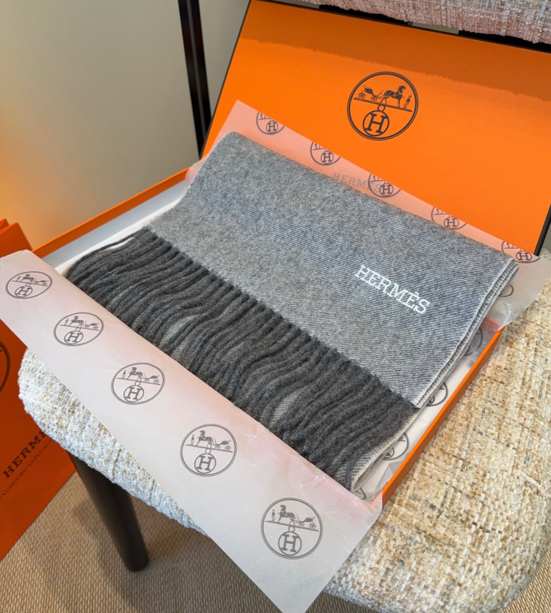 HERMES 25S SCARF 190 IN CASHMERE 987691
