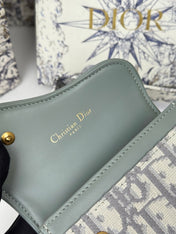 DIOR 25S SADDLE JASMINE GUSSET CARD HOLDER 10 IN GRAY OBLIQUE JACQUARD CANVAS