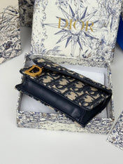 DIOR 25S SADDLE JASMINE GUSSET CARD HOLDER 10 IN BLUE OBLIQUE JACQUARD CANVAS