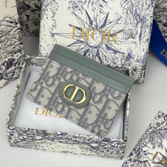 DIOR 25S 30 MONTAIGNE CARD HOLDER 10 IN GRAY GREEN OBLIQUE JACQUARD CANVAS