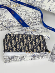DIOR 25S LONG ZIPPER WALLET 19 IN BLUE OBLIQUE JACQUARD CANVAS