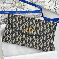 DIOR 25S 30 MONTAIGNE AVENUE POUCH WITH FLAP 30 IN BLUE DIOR OBLIQUE JACQUARD
