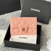 CHANEL 25S CLASSIC FLAP CARD HOLDER 11 IN PEACH PINK CAVIAR GOLD HARDWARE