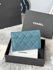 CHANEL 25S CLASSIC FLAP CARD HOLDER 11 IN SLATE BLUE CAVIAR GOLD HARDWARE
