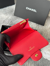 CHANEL 25S CLASSIC FLAP CARD HOLDER 11 IN RUBY RED CAVIAR GOLD HARDWARE