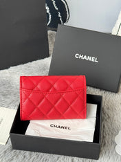 CHANEL 25S CLASSIC FLAP CARD HOLDER 11 IN RUBY RED CAVIAR GOLD HARDWARE