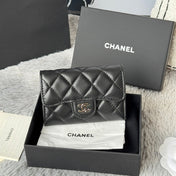 CHANEL 25S CLASSIC CARD HOLDER 11 IN BLACK LAMBSKIN SILVER HARDWARE