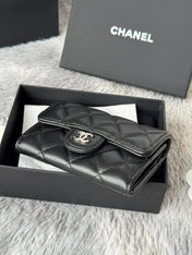 CHANEL 25S CLASSIC CARD HOLDER 11 IN BLACK LAMBSKIN SILVER HARDWARE