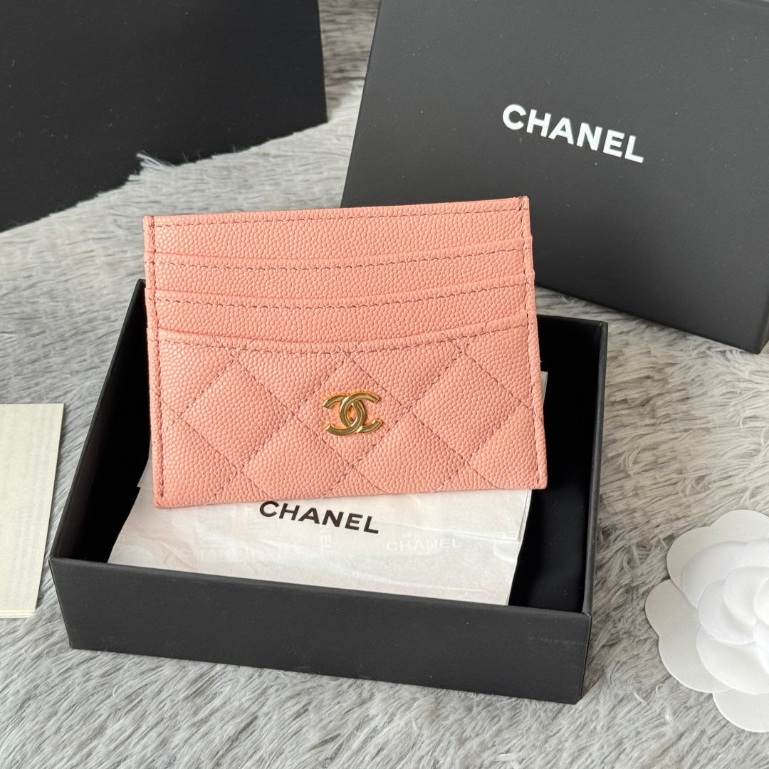 CHANEL 25S CARD HOLDER 11 IN PEACH PINK CAVIAR GOLD HARDWARE