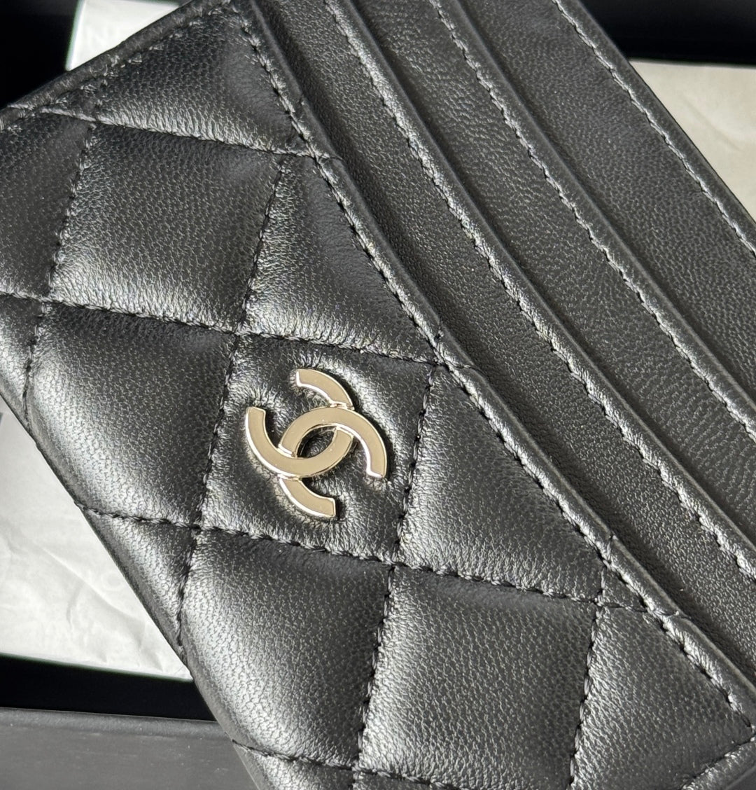 CHANEL 25S CARD HOLDER 11 IN BLACK LAMBSKIN SILVER HARDWARE