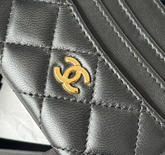 CHANEL 25S CARD HOLDER 11 IN BLACK LAMBSKIN GOLD HARDWARE