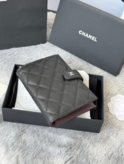 CHANEL 25S MULTI PURPOSE PASSPORT WALLET 15 IN BLACK CALFSKIN SILVER HARDWARE