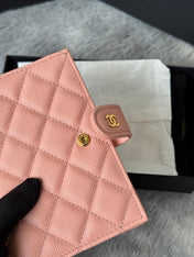 CHANEL 25S MULTI PURPOSE PASSPORT WALLET 15 IN PEACH PINK CALFSKIN GOLD HARDWARE
