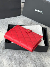 CHANEL 25S MULTI PURPOSE PASSPORT WALLET 15 IN VIVID RED CALFSKIN GOLD HARDWARE