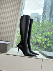 BALENCIAGA 25S HIGH BOOTS WITH ZIPPER IN BLACK COW LEATHER