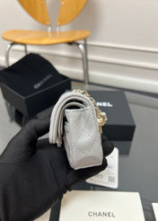 CHANEL 25S FLAP CHARM BAG 13 IN GREY LAMBSKIN