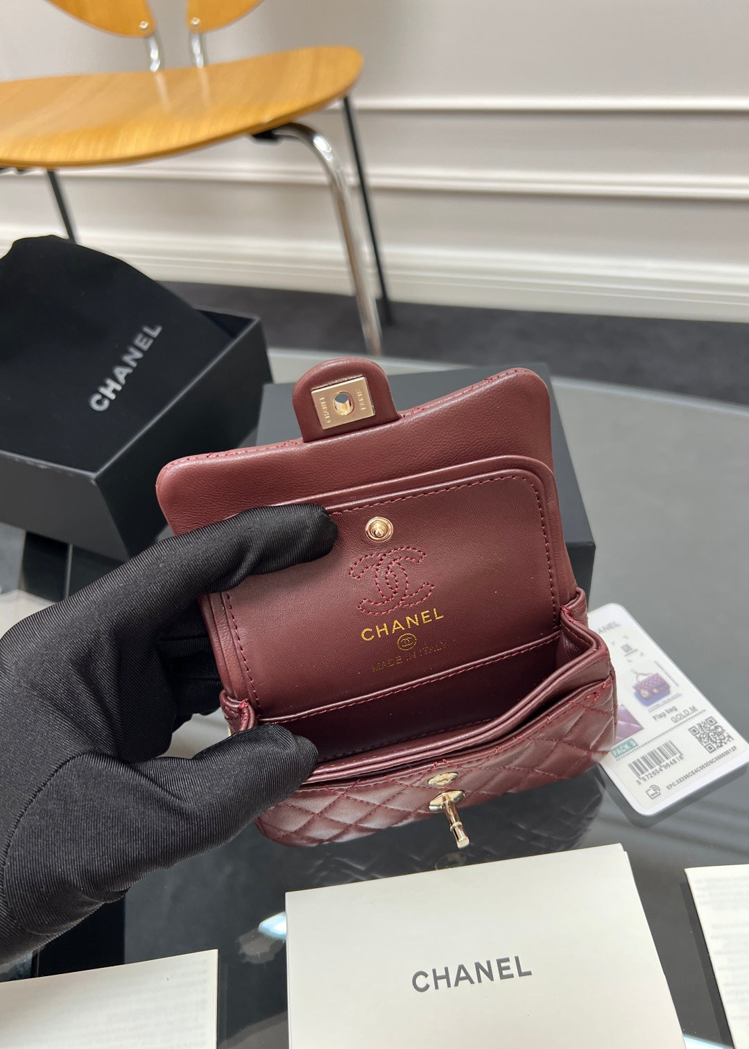 CHANEL 25S FLAP CHARM BAG 13 IN DARK RED LAMBSKIN