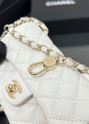 CHANEL 25S FLAP CHARM BAG 13 IN WHITE LAMBSKIN
