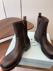 PRADA 25S COWBOY BOOTS IN DARK BROWN CALFSKIN