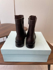 PRADA 25S COWBOY BOOTS IN DARK BROWN CALFSKIN