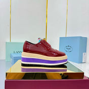 PRADA 25S FLAT WEDGE SHOES 60MM IN WINE RED CALFSKIN