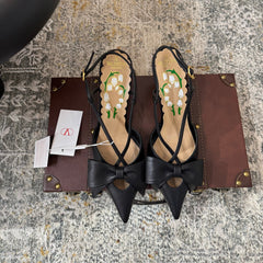 VLTN HIGH HEEL 25S 80 MM IN BLACK CALFSKIN WITH BOW