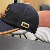 MM BASEBALL CAP IN NAVY BLUE DENIM AND CALFSKIN