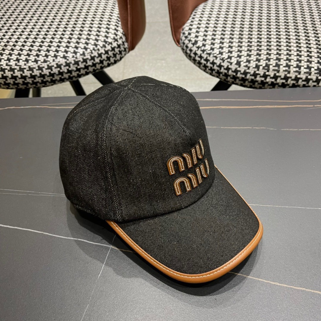 MM BASEBALL CAP IN BLACK DENIM AND CALFSKIN