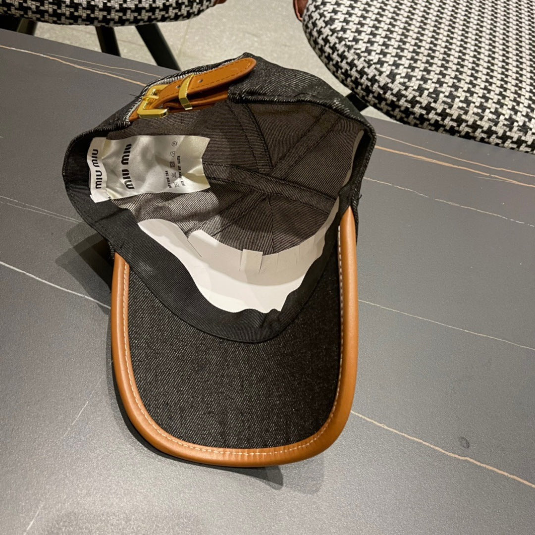 MM BASEBALL CAP IN BLACK DENIM AND CALFSKIN