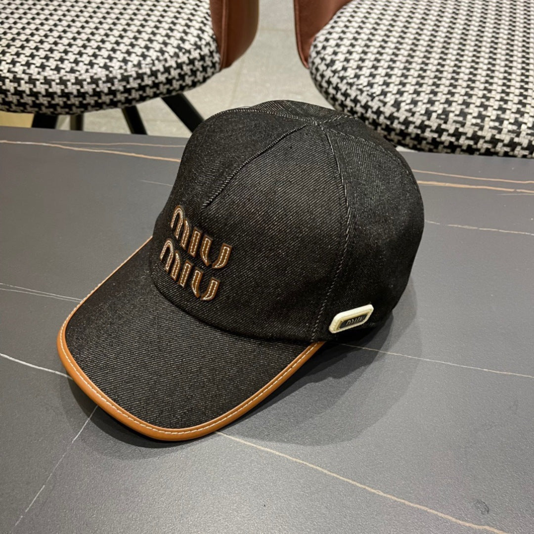 MM BASEBALL CAP IN BLACK DENIM AND CALFSKIN