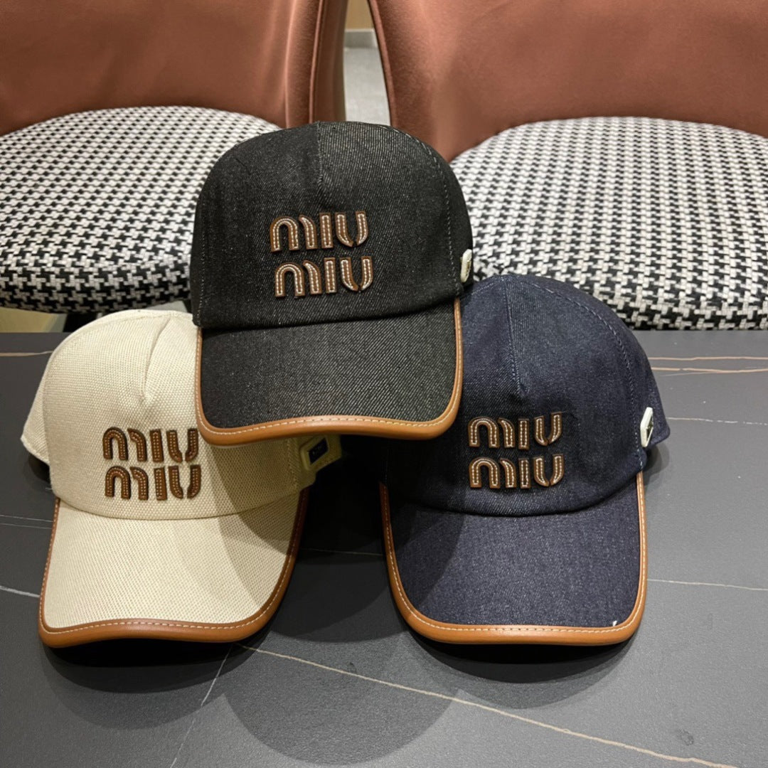 MM BASEBALL CAP IN NAVY BLUE DENIM AND CALFSKIN