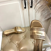 DWAY HEELED SLIDE IN GOLD CALFSKIN WITH GOLD LOGO