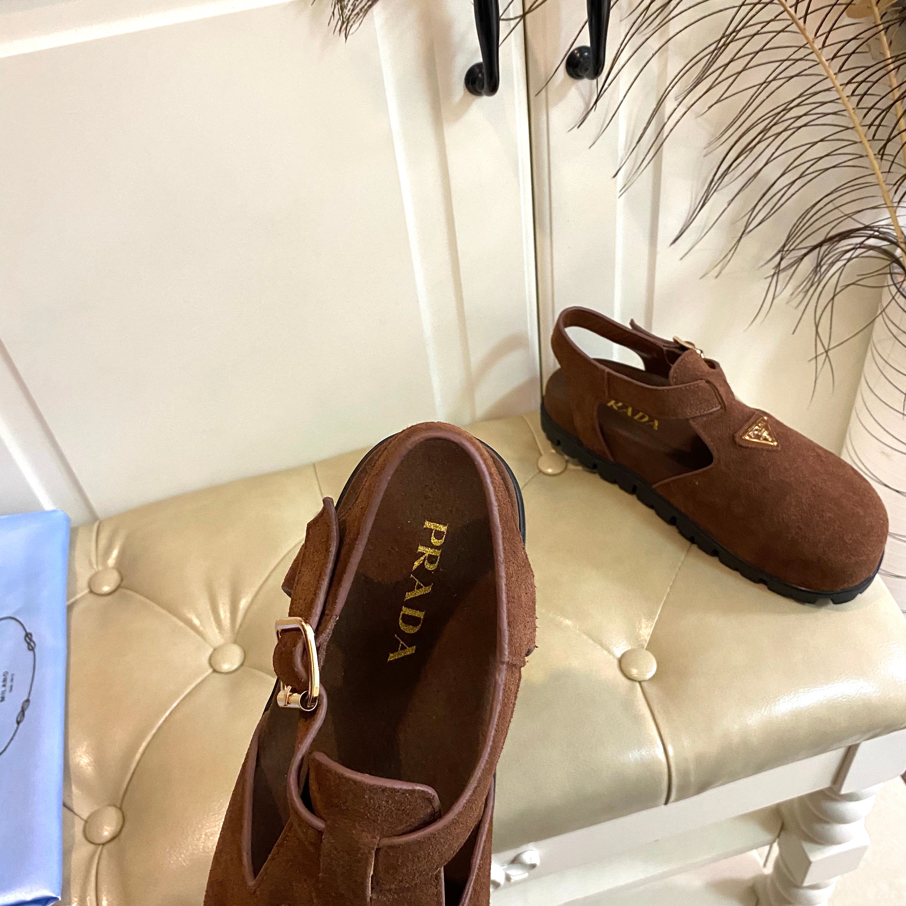 RUBBER SOLE SANDALS IN COCOA BROWN SUEDE