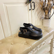 RUBBER SOLE SANDALS IN BLACK SMOOTH LAMBSKIN