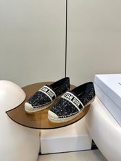 GRANVILLE ESPADRILLE BLACK OBLIQUE EMBROIDERED COTTON