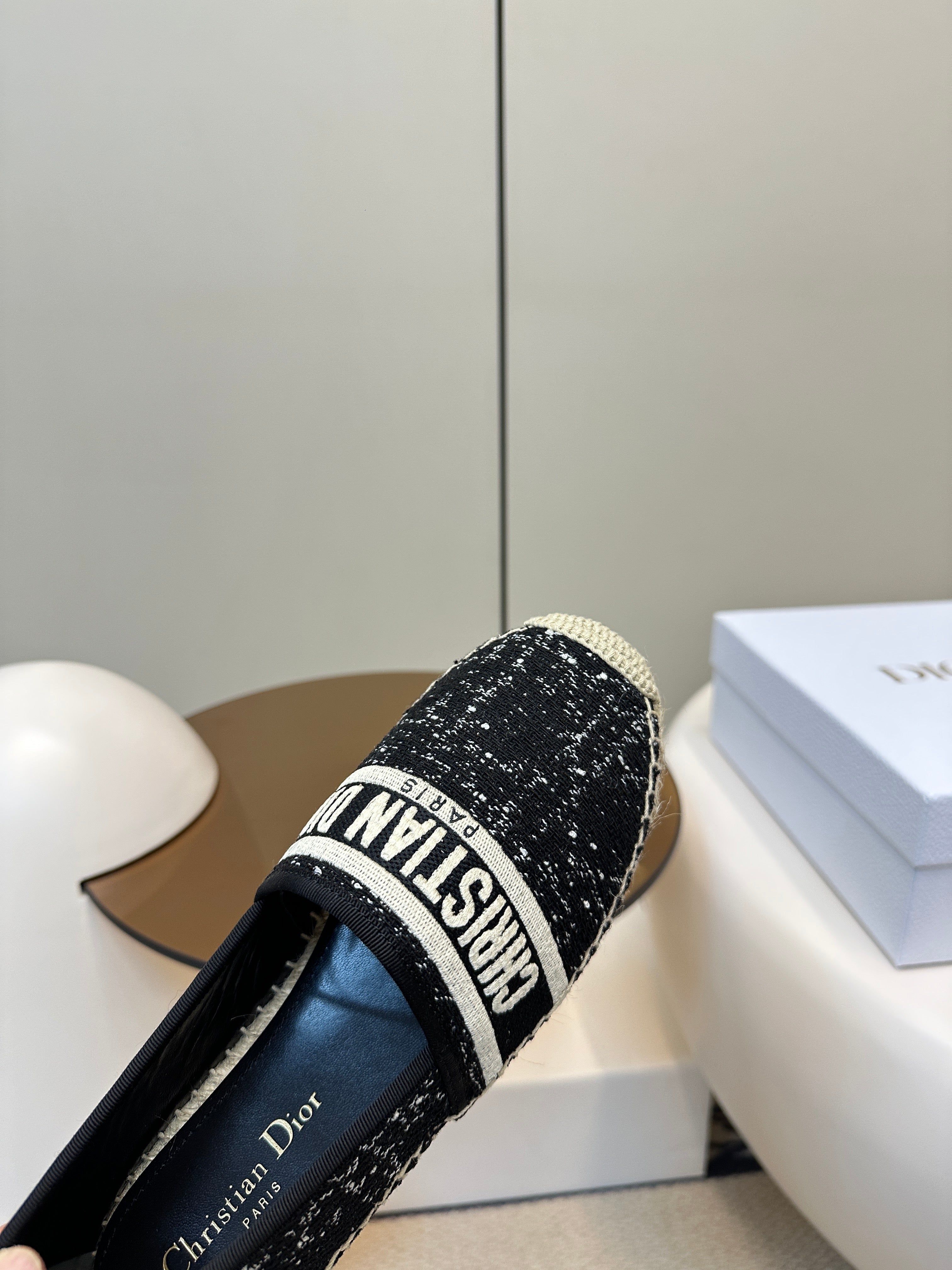 GRANVILLE ESPADRILLE BLACK OBLIQUE EMBROIDERED COTTON