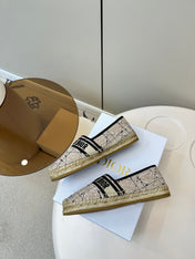 GRANVILLE ESPADRILLE TAN BEIGE OBLIQUE EMBROIDERED COTTON